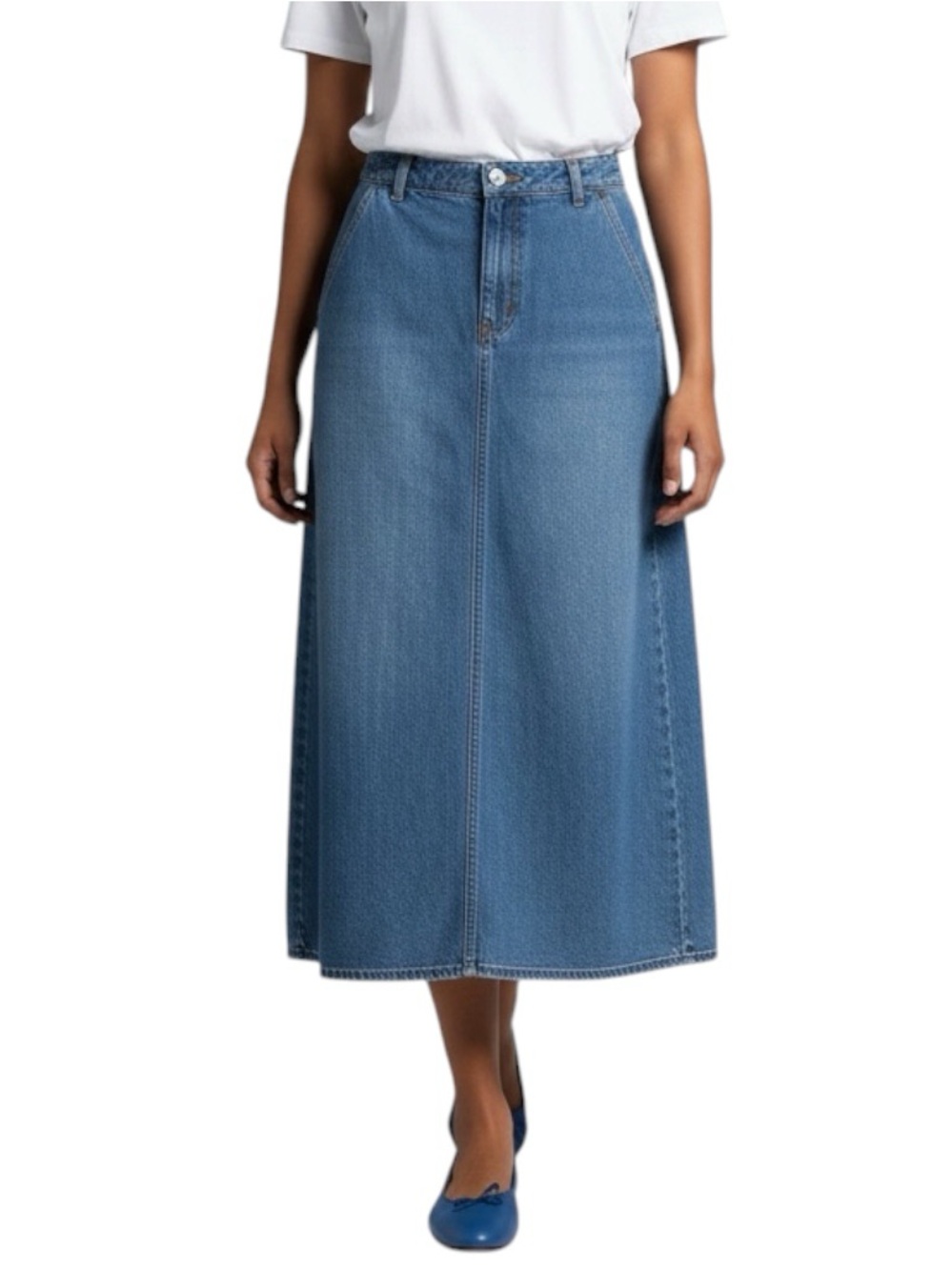 Calvin Klein Blue Maxi 100% Cotton Jean Skirt Size 10 Western Cowgirl